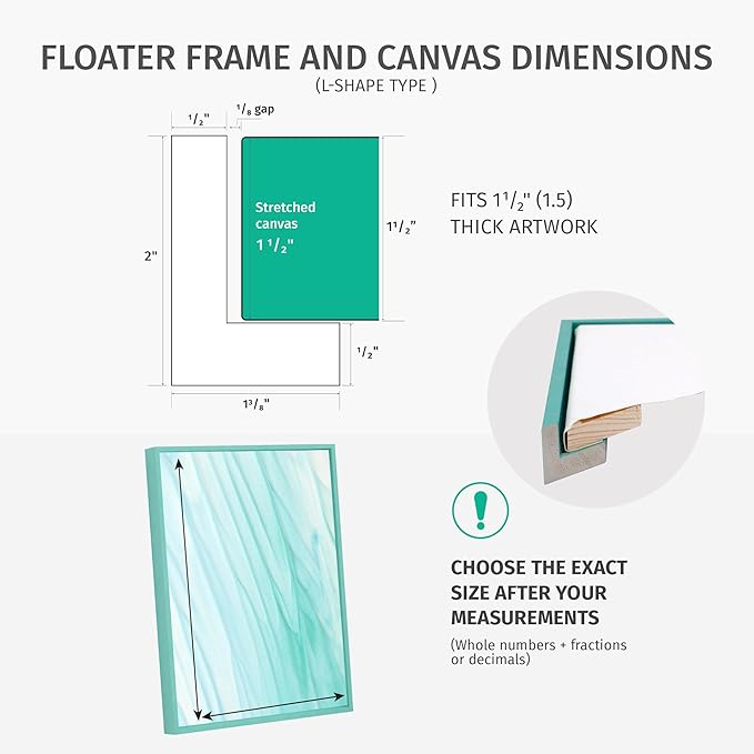 Pixy Canvas Custom Sized Floater Frame for 1-1/2 (1.5) inch Deep Canvas Paintings/Canvas Prints/Wood Canvas Panels/Wall Art/Wall Decor/Home Decor/Artwork (White, Custom Size, Portrait)