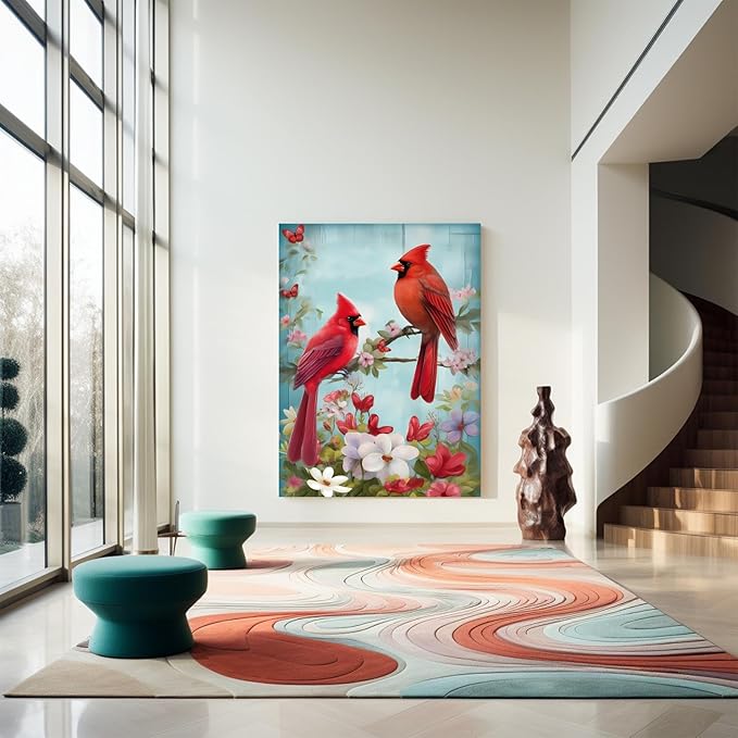 GUAIEUW Red Bird Bouquet Diamond Painting Kit for Adults, Full Round Diamond Cardinal Bird 5D Diamond Painting DIY Art Crafts for Winter Home Wall Decor Holiday Gift 12x18 Inch