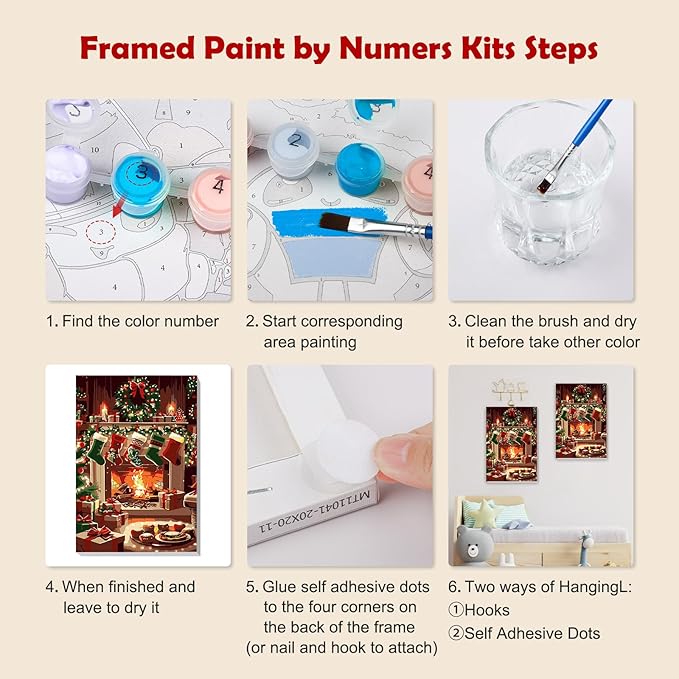 MOGTAA Christmas Paint by Numbers Kit for Adults Beginners with Frame, Christmas Socks Adult Paint by Number Kits on Canvas with Easel, Easy DIY Oil Painting Kits for Home Decor, 8x12in