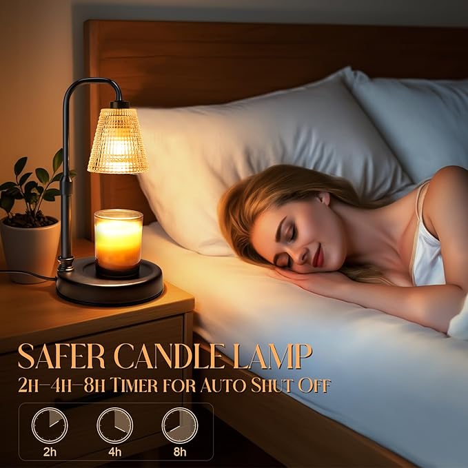 Candle Warmer Lamp with Timer Dimmer, Adjustable Height Candle Wax Warmer Warming Lamp with 2x50W Bulbs for Scented Candles for Housewarming Bedroom Home Decor Mom Women