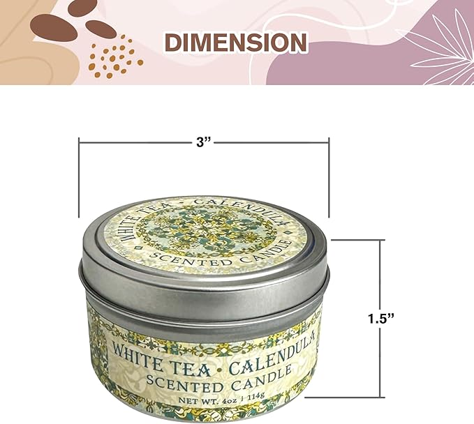 Greenwich Bay Hand-Poured Scented Candle in Decorative Tin – 4 oz/114 g Travel Candle with Lead-Free Wick, Vegetable Wax, Long-Burning Aromatherapy Gift, Single Wick – Made in USA (White Tea)