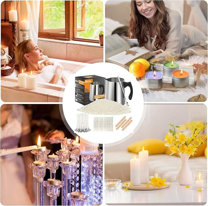BBAXI Candle Making kit Supplies，Nature Soy Wax DIY Craft Tools with 32oz Candle Making Pouring Pot,16oz Soy Wax,Wooden Wick Holders, Candle Wicks,Stickers,Thermometer and Spoon for Beginners Adults