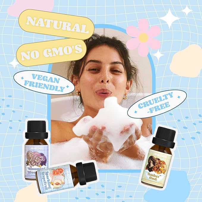 Bath Fragrance Oils Set, ARVIDSSON Natural Spa Essential Oils for Diffuser, Soap and Candle Making, Vanilla & Coconut, Lavender Bliss, Sparkling Grapefruit, Citrus Verbena, Amber Oud, Scented Oils