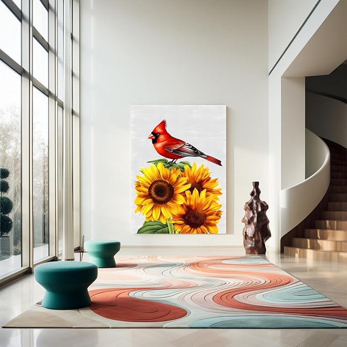 GUAIEUW Sunflower Red Bird Diamond Painting Kit for Adults, Full Round Diamond Cardinal Bird 5D Diamond Painting DIY Art Crafts for Winter Home Wall Decor Holiday Gift 16x24 Inch