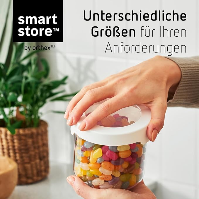 SmartStore Round Clear Dry Food Containers with Lids Starter Set of 6-20% Bio-based Plastic Storage Box with Lid, BPA Free, Dishwasher Safe - Kitchen Storage Containers 4x 0.75L, 2x 1.45L