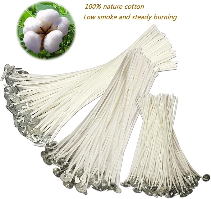 100 Piece Cotton Candle Wicks - 4" & 6" Pre-Waxed, with 10pcs Centering Bars for DIY