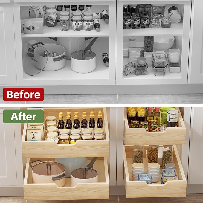Pull Out Drawers for Cabinets, 19½” W x 21” D Soft Close Slide Out Drawers for Kitchen Cabinets, Cabinet Pull Out Shelves Requires At Least 20½” Cabinet Opening