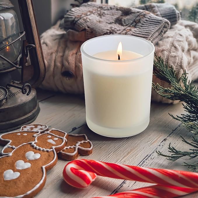 SHOWIN Thick Candle Jars for Making Candles 12 Pcs, 7 OZ Empty Jars with Wood Lids for Candle Making, Sample Container, Frosted White
