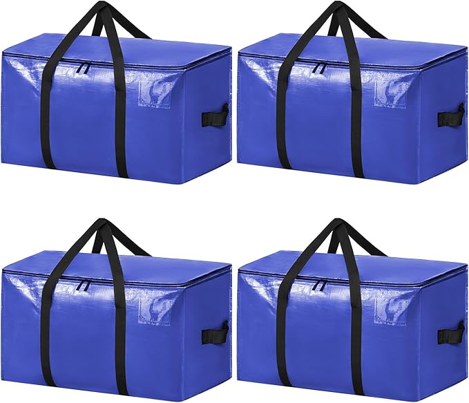 BAGAIL Heavy Duty Moving Bags with Strong Handle, Extra Large Moving Boxes, Storage Tote for Clothes, College Moving Supplies(Dark Blue, 4 Pack)