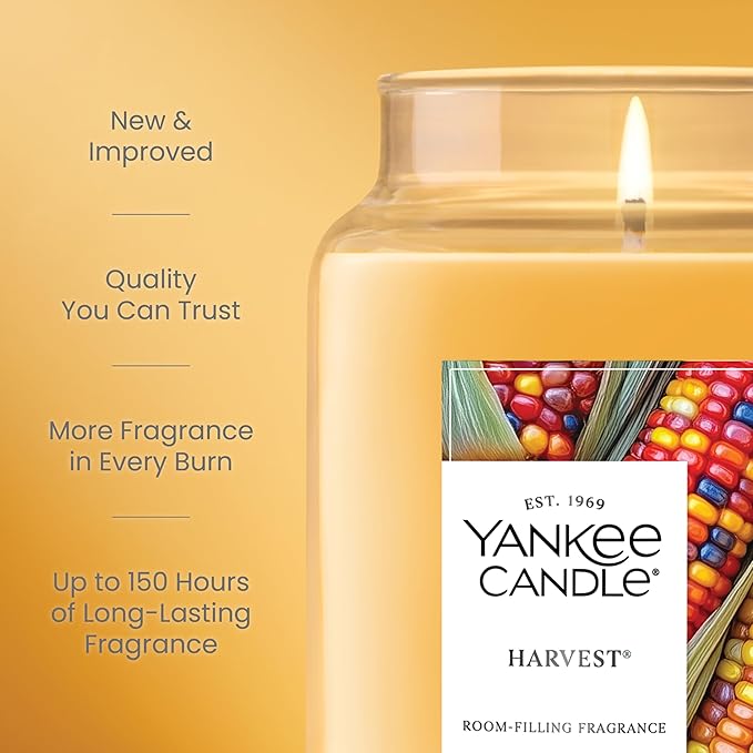 Yankee Candle Harvest, Thanksgiving Scented Candle, 22oz Large Jar, Up to 150 Hour Burn Time, Giftable