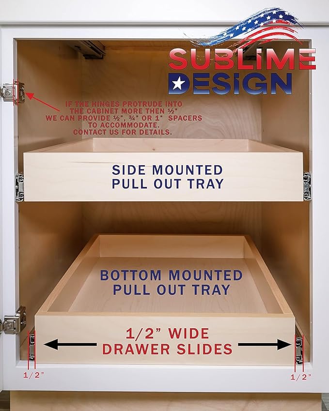 Sublime Design - Pull Out Kitchen Organizer | Slide Out Shelves for Kitchen Cabinets | Side Mounting, 30 Inch W/Drawer Slides (29' Drawer Box)