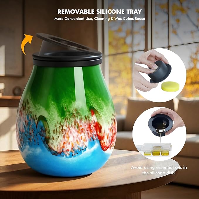 Wax Melts Warmer Candle Warmer - Art Glass Wax Warmer for Scented Wax, Electric Wax Warmer with Removable Silicone Dish Fragrance Wax Melter Wax Burner for Home and Office Decor & Gifts for Women