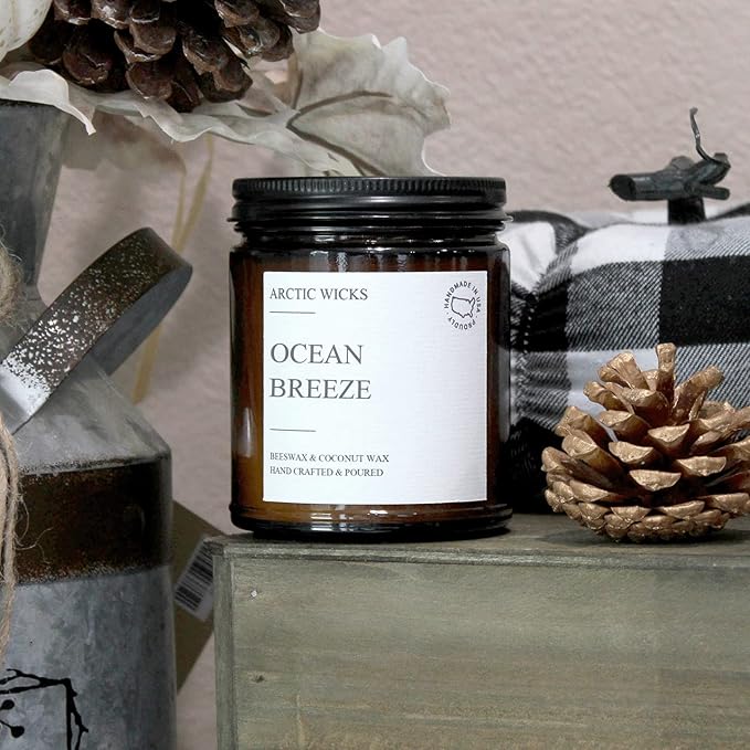 Arctic Wicks Scented Coconut Beeswax Candles | Coconut Beeswax Non Toxic Candle 9oz Amber | Farmhouse Candles Non-Toxic Clean Burn 100% USDA Certified Biobased (Ocean Breeze)