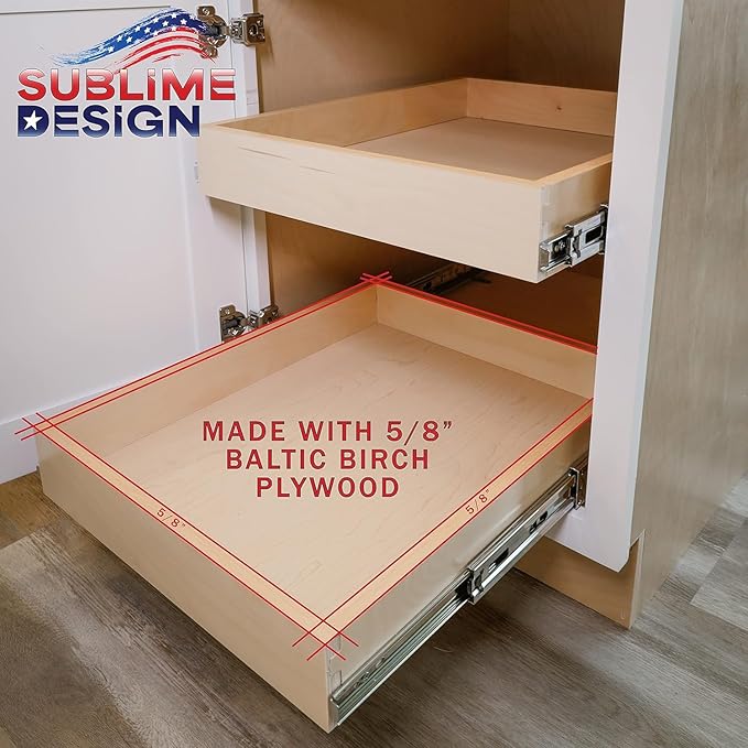 Sublime Design - Pull Out Kitchen Organizer | Slide Out Shelves for Kitchen Cabinets | Side Mounting, 30 Inch W/Drawer Slides (29' Drawer Box)