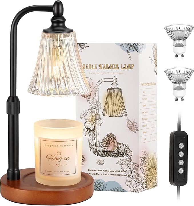 Black Walnut Candle Warmer Lamp with Timer Dimmable,Birthday Gifts for Women,Adjustable Height Wax Melt Warmer for Jar Candles,House Warming Gifts New Home,Ideal for Office,Dorm,Bedroom Home Decor