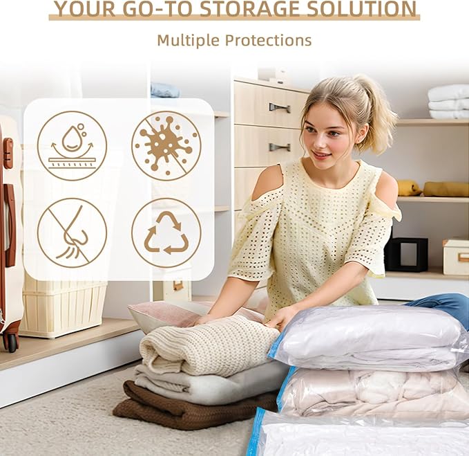 Vacuum Seal Bags with Portable Electric Pump, 6 Pack Vacuum Storage Bags for Clothing Travel, Compression Packing Space Saver Bags for Luggage Suitcase (2 Small & 2 Medium & 2 Large)