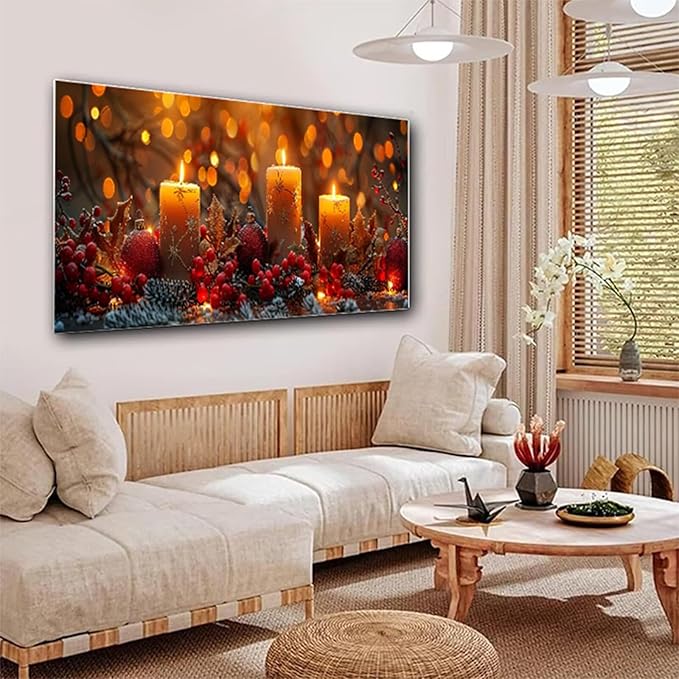 Large Diamond Art Kits for Adults, Diamond Painting Snowflake Dimond Painting Candle Wall Art Mosaic Kits, DIY Crystal Arts & Crafts Canvas Paintings, Hobbies for Women, Room Decor 88 x 32inch Z4-974