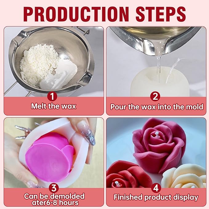 3D Rose & Heart Candle Molds, 2 Pcs Silicone Candle Molds for Candle Making,DIY Handmade Soaps, Flower Ice Cubes, Heart Chocolate, Valentine's Day Gift (Rose&Heart)