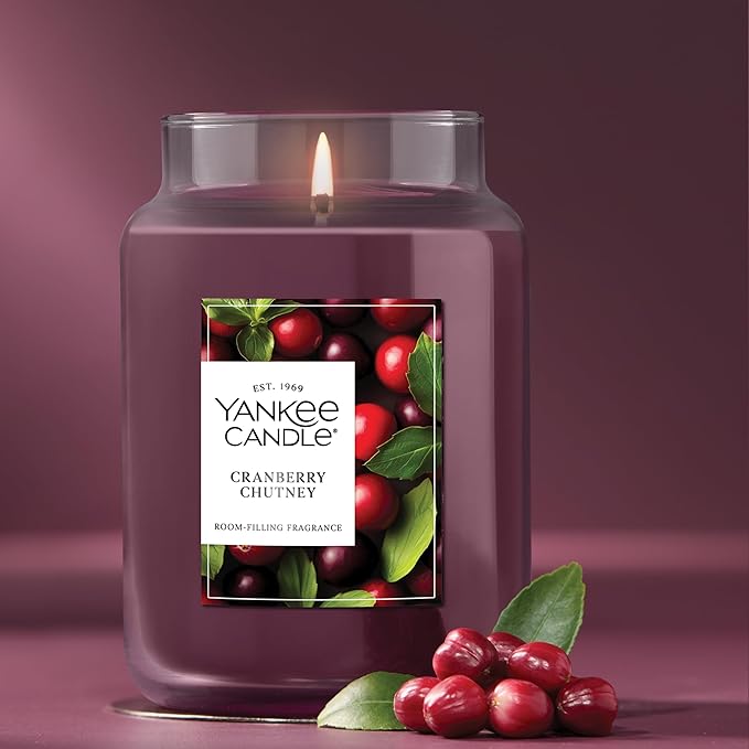 Yankee Candle Cranberry Chutney, Scented Candle, 22oz Large Jar with up to 150 Hour Burn Time, Giftable