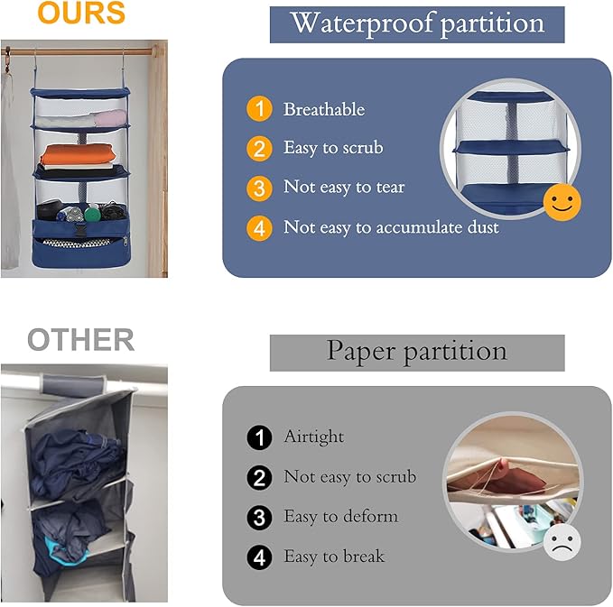Surblue Hanging Closet Storage Bag Collapsible 3-Shelf Washable Oxford Fabric with 2 Hooks (L 11.41 * 11.41 * 19.68in, Camouflage)