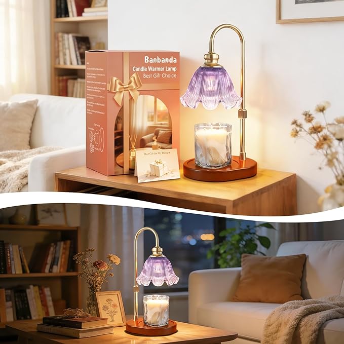 Candle Warmer Lamp with Timer: Birthday Gifts for Women, House Warming Gifts New Home Decor – Height Adjustable Candle Lamp for Mom, Anniversary - Walnut Solid Wood Base, with 2 Bulbs