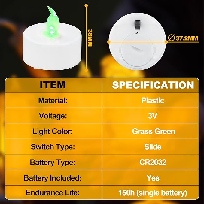 DIY LED Light Kit for 3D Printed Lamps - Compatible with Bambulab KC008, KC017, KC018 - Great for Unique Tea Light Holders, Candlestick Lamps, 3D Printed Projects - Natural Green, 12-Pack