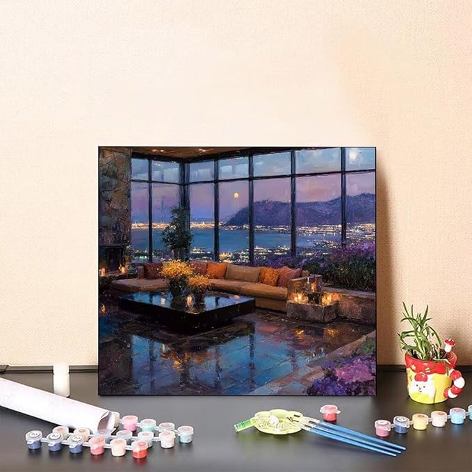 Paint by Numbers Kit for Adults Moon Paint by Numbers Candle DIY Crafts for Adults Canvas Paintings Kits, Hobbies for Women Art With Accessories for Home Wall Decor 32x32inch Without Frame D-800Q
