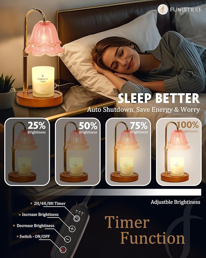 Pink Candle Warmer Lamp with Timer & Dimmer, Adjustable Height Mothers Day Birthday Gifts for Women Mom, Flower Candle Lamp Warmer, Wax Warmer with 2 Bulbs, House Warming New House Decorations