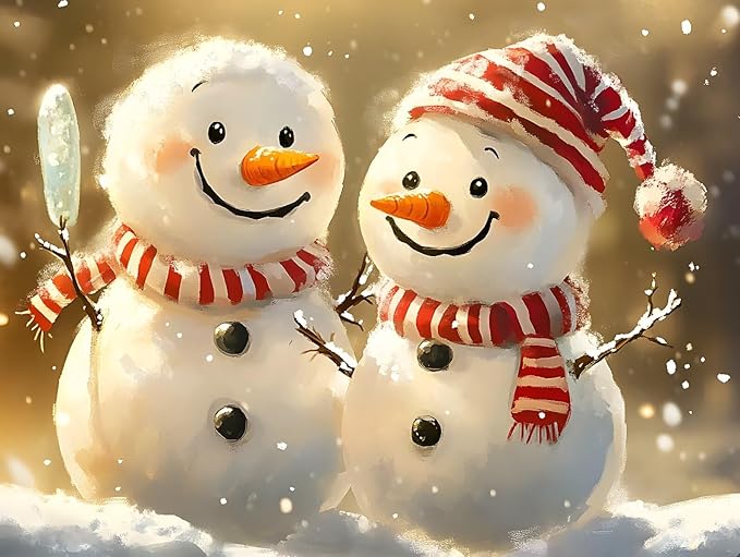 IMLQJES Snowman Diamond Painting Kits - 5D Two Cute Cartoon Snowmen Full Square Gemstone Crystal Christmas Diamond Painting Art Kits for Adult - for Living Room Decor 8x10 Inch