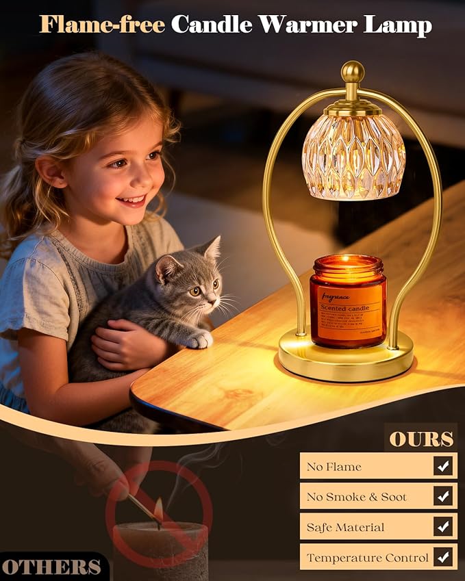 Candle Warmer Lamp, Dimmable Candle Warmer with Timer, Vintage Candles Wax Warmers for Jar Candles Birthday Gifts for Women Mom, New Home Decor for Bedroom Living Room, Gold