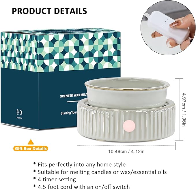 Wax Melt Warmer with 4 Timer & PTC Heating- Ceramic Fragrance 3-in-1 Oil Burner Electric Candle Wax Melter for Home Office Bedroom Fragrance, Home Décor and Gift Choice