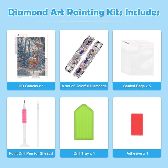 MOGTAA Christmas Deer Diamond Art Kits for Adults, 5D Full Drill Winter Diamond Painting Kits for Adults Beginner, DIY Round Diamond Dots for Adults, Gem Art for Home Wall Decor 12 X 16 Inch