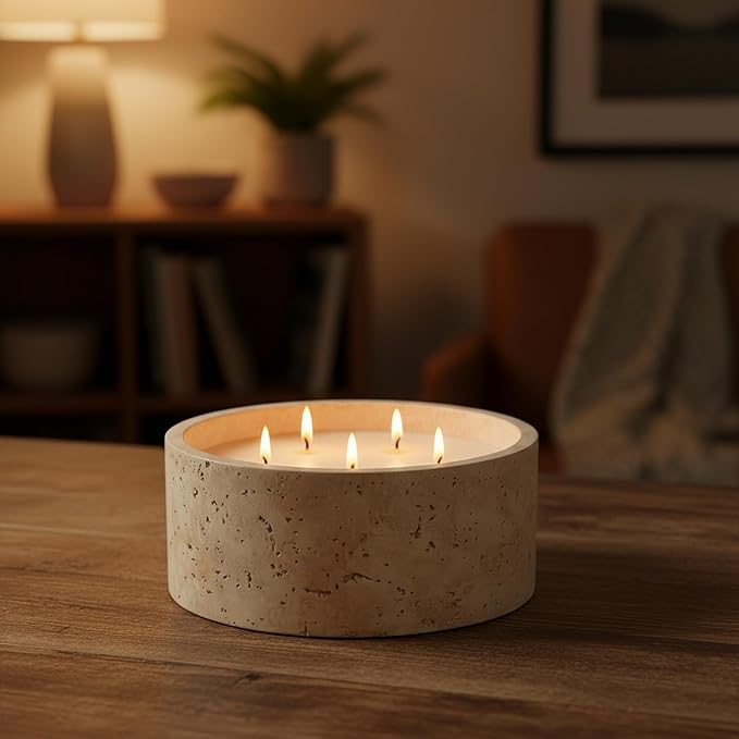 Scented Candle - Sea Salt & Bergamot & Coconut, 42 oz. 5 Wick Large Candle Made with Coconut Oil and Soy Blend Wax | Acacia Wood Lid