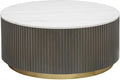Furnifact White and Charcoal Round Coffee Table Jason Marble Top Contemporary Design Durable Wood Finish Stylish Living Room Accent