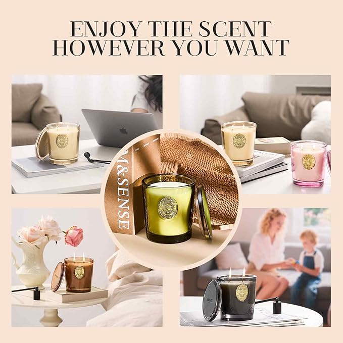 M&SENSE Large Two-Wick Soy Holiday Candle | Evergreen Pine & Emerald Green | 19.8 oz, 120H Burn Time | Luxury Scented Candle for Relaxation, Gifting, Home Décor | Ideal for Bedroom, Party