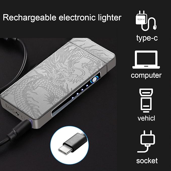 Electric Lighter Plasma Rechargeable with LED Battery Indicator Strong Flame, USB Convenient Charging, Windproof Lighter Outdoor(Black Dragon)