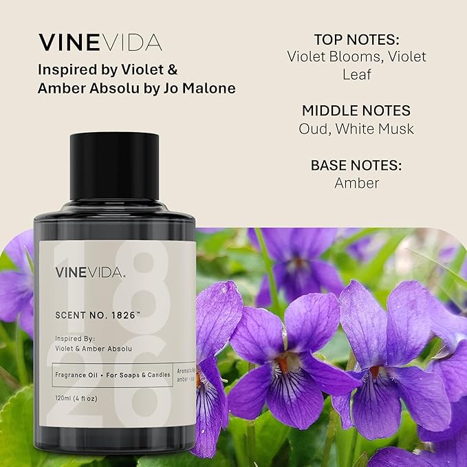 VINEVIDA [32oz] Violet & Amber Absolu Fragrance Oil for Candle Making - Natural Candle Oil Scents - Soap Making Essential Oil - Made in USA