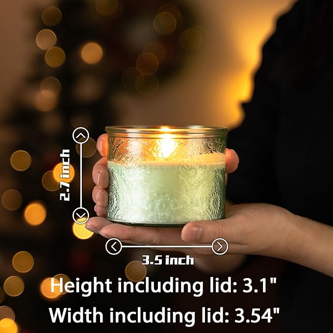 10 oz Embossed Glass Candle Container with Bamboo Lids and Labels,Green Candle Jars for Making Candles,Mandala Design - Pack of 9