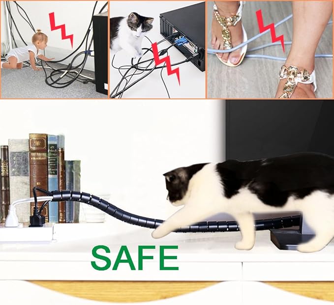 Black Cable Wire Organizer Cord Sleeve Management Cord Hider for Computer, TV, Desk, VIWIEU 5 Feet EZ Cable Sleeve Bundler Flexible & Expandable Home & Office Management Wire Concealer with Clip Tool