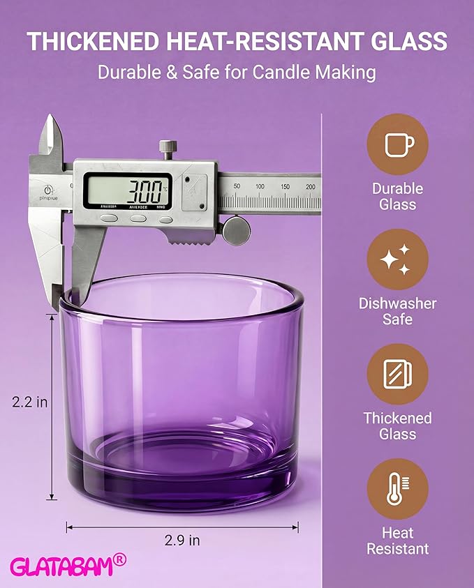 GLATABAM 4 OZ Candle Jars 12 Pack - Bulk Glass Candle Making Jars with Bamboo Lids & Labels, Heat Resistant Empty Reusable Candle Vessel for Containers(Purple)