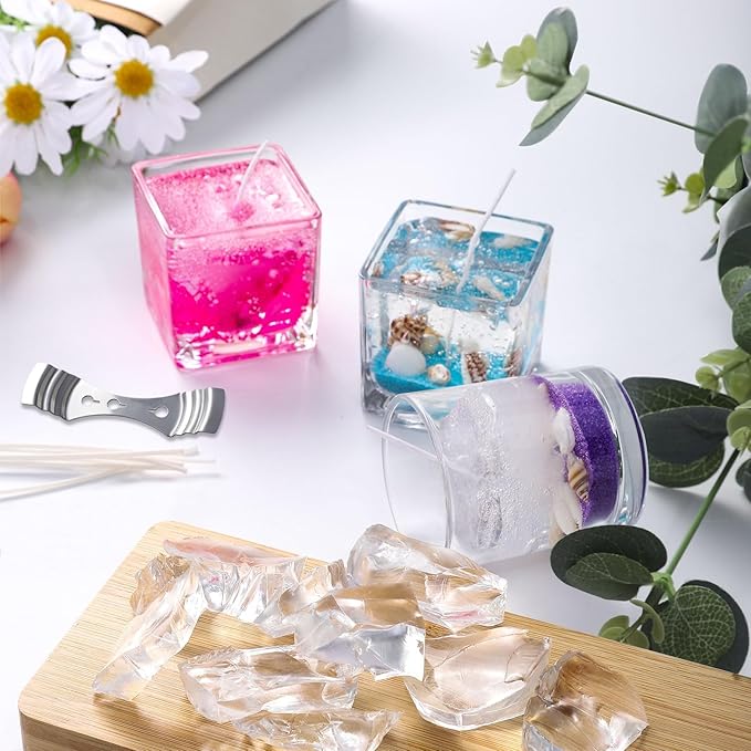 4.4 lb Clear Gel Wax for Candle Making, High Density Transparent Jelly Wax Kit with 100 Wicks, 100 Stickers, 10 Color Dyes, Wick Holder, DIY Candle Making Supplies for Beginners, Home Decor, Gifts