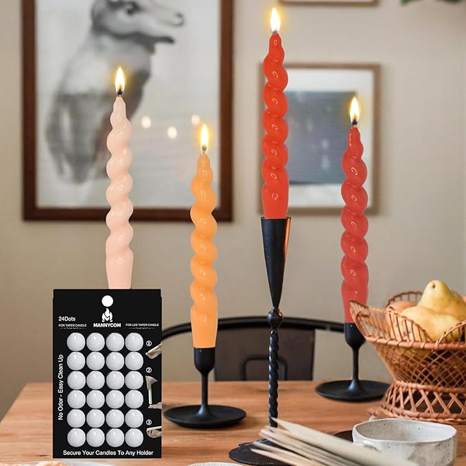 Taper Candle Sticky Dots - 24pcs Spiral Candle Sticky Dots Candles Adapter Soft Wax Candle Holder Accessories for Secure Candle Placement - White