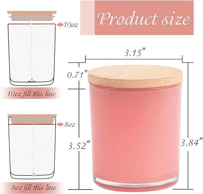 CONNOO 12 Pack 10 OZ Colorful Glass Candle Jars for Making Candles with Airtight Bamboo Lids Nice Sticky Warning Labels for Candle Making Empty Container Bulk - Dishwasher Safe