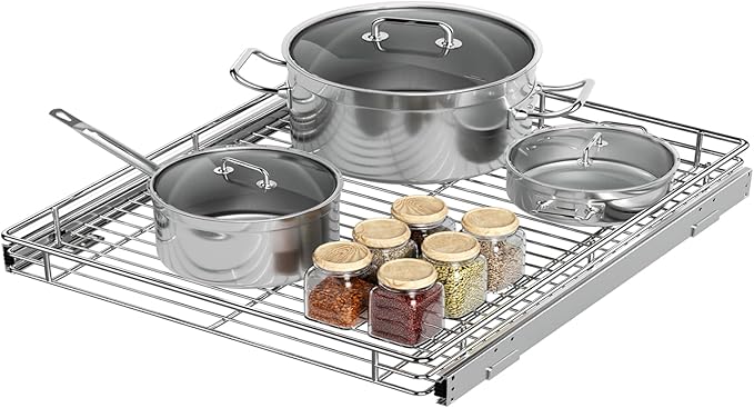 ZOINLIY Pull Out Cabinet Organizer, Versatile Slide Out Kitchen Organizers and Storage,Heavy Duty Drawer Cupboard Storage Basket, Smooth Sliding, Chrome Finish (26.8 * 21inch)