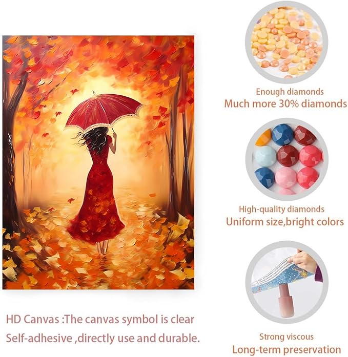 GUAIEUW 5D DIY Diamond Painting Kits for Adults - Autumn Beautiful Woman Diamond Painting, Full Round Diamond Canvas Diamond Art by Numbers Painting Kit Gift, Home Wall Decor 20x30 Inch