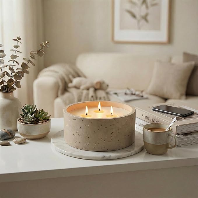 Scented Candle - Sandalwood & Cinnamon, 21 oz. 3 Wick Scented Candle Made with Coconut Oil and Soy Blend Wax | Acacia Wood lid