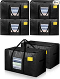Extra Large Moving Bags, 6 Pack Heavy Duty Storage Bags Boxes Bins Totes with Hnadles Zippers Visible Window for Clothes College Dorm Travel, Black