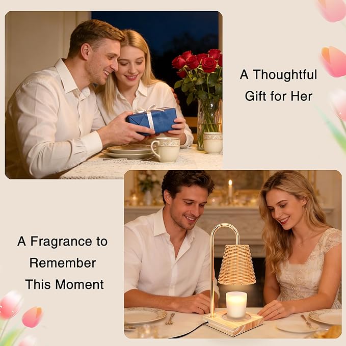 Candle Warmer Lamp with Timer Dimmable, Natural Weaving Boho Electric Wax Warmer Lamp, Birthday Gifts for Women Mom, House Warming Gifts New Home Decor(Candles not Included)