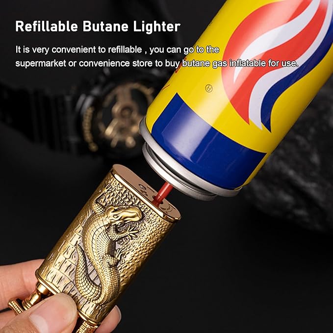 Torch Lighter, Relief Dragon Design Magic Dual Flame Lighter with Adjusting Flame Tool, Creative Windproof Lighter, Cool Refillable Butane Lighter for Outdoor Indoor- Black Nickel Dragon