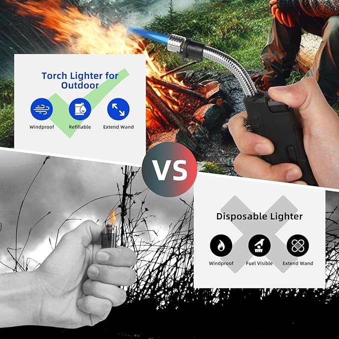 Navpeak Torch Lighter Flexible Wand Telescopic Windproof Jet Flame Lighters Butane Refillable for for Candle Kitchen Outdoor Grill Fireplace Camping(Buatne Not Included)(Red)